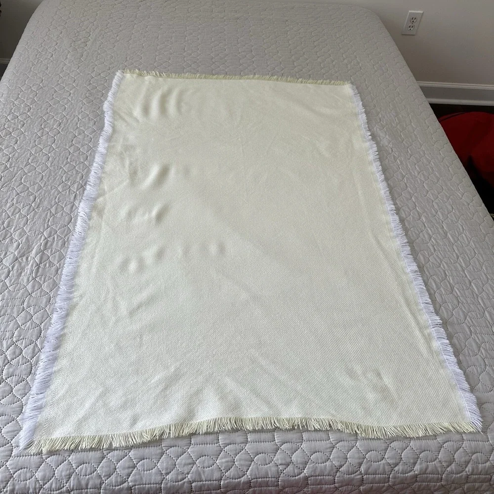 Vintage Acrylic Baby Blanket Yellow Fringe Receiving Unisex Gender Neutral